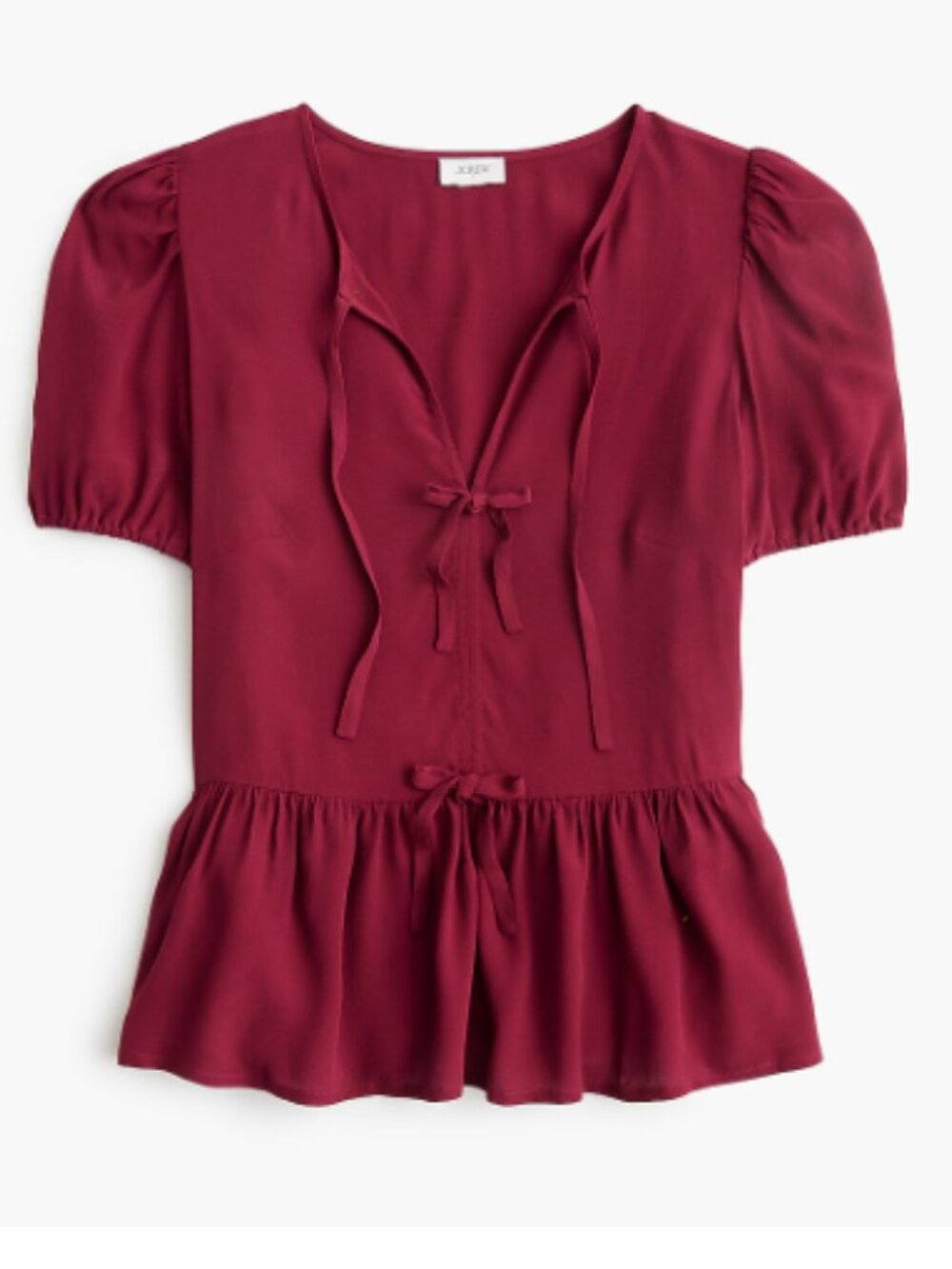 J. Crew Factory Tie Front Puff Sleeve Blouse in Vintage Burgundy Color